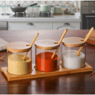 Borcanase din sticla pentru condimente, set 3 buc