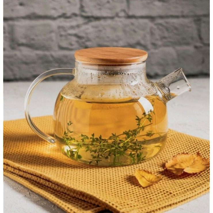 Ceainic pentru infuzie cu capac din bambus 1L