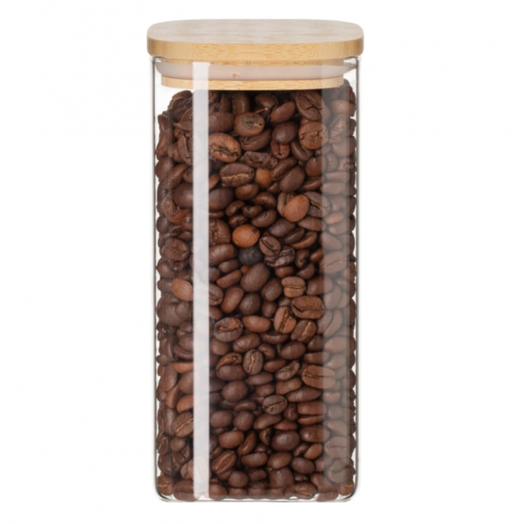 Borcan patrat cu capac din bambus 2000 ml