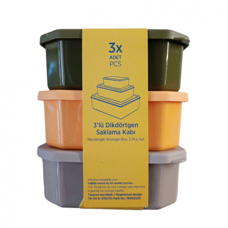 Caserole URVE, set 3 buc, Dikdortgen Saklama Kabi