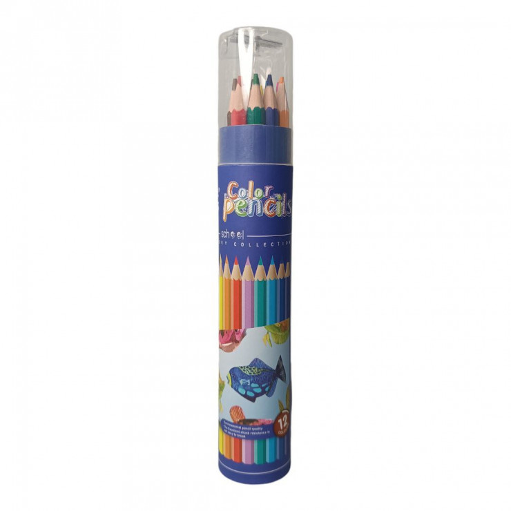 Set creioane colorate / penar rotund cu ascutitoare 12 buc Vneeds