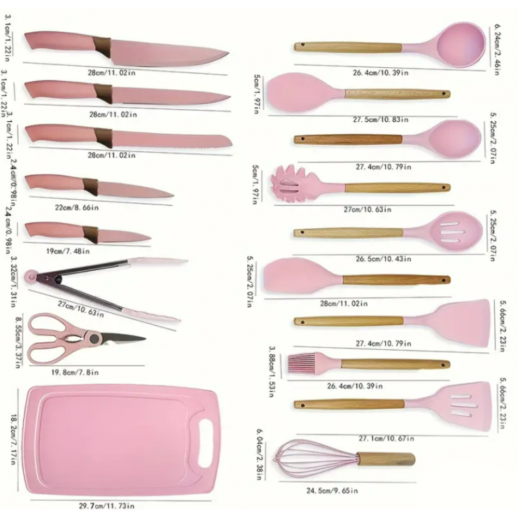 Set ustensile de bucatarie si cutite pe suport, 19 piese — fotografia 3