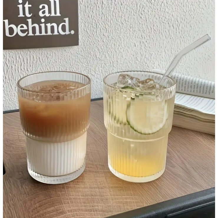 Pahar din sticla in dungi 300ml — fotografia 3