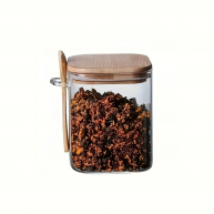 Borcan sticla cu capac si lingura 10x10cm (800ml)