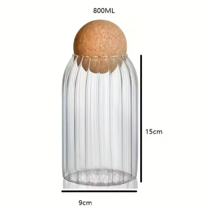 Borcan in dungi cu capac bila din pluta 9x15cm, 800ml