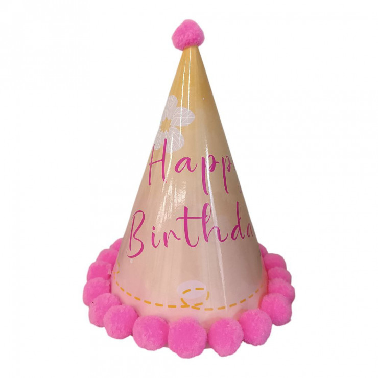 Caciula de aniversare cu ponpon Happy Birthday 22cm