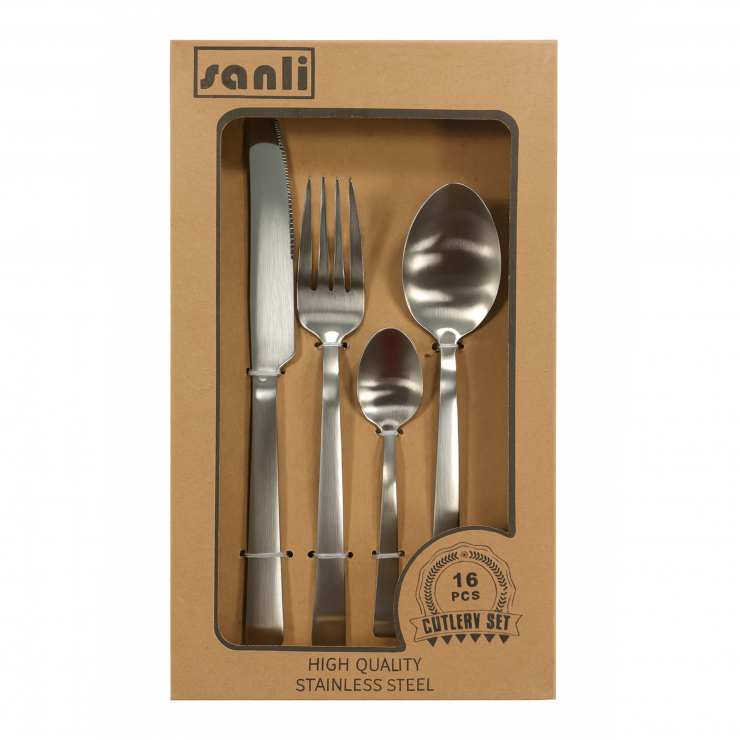Tacâmuri inox Sanli 16 bucăți, mat