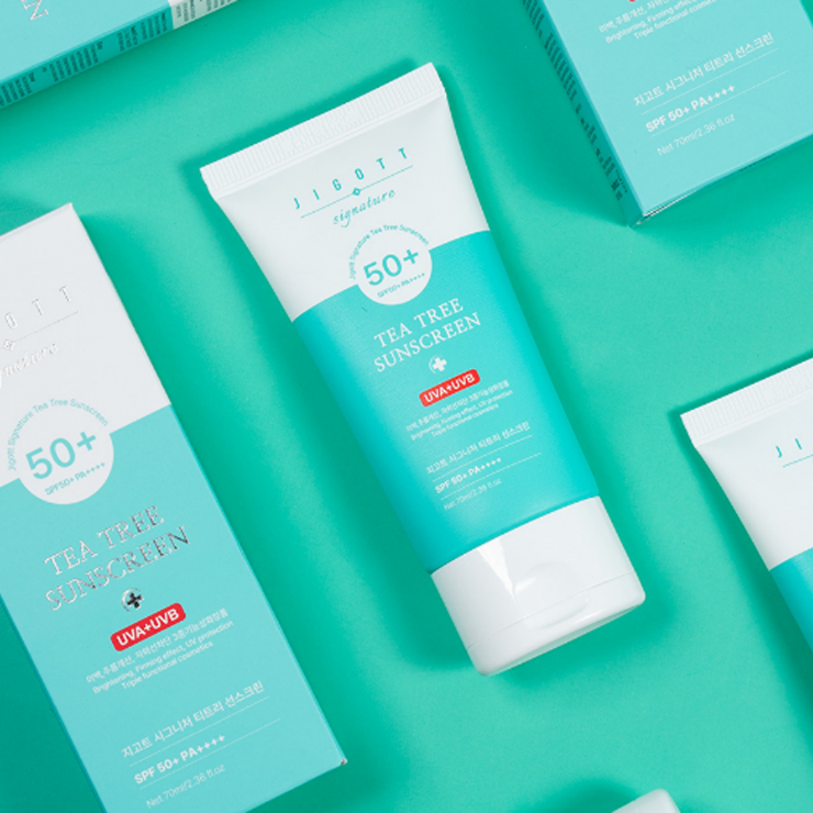 Crema de protectie solara JIGOTT, cu arbore de ceai Signature Tea Tree Sunscreen SPF50+ 70 ml