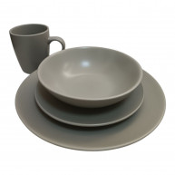 Set farfurii si cana 16 buc, ceramica, Dinner set ( gri - bej)