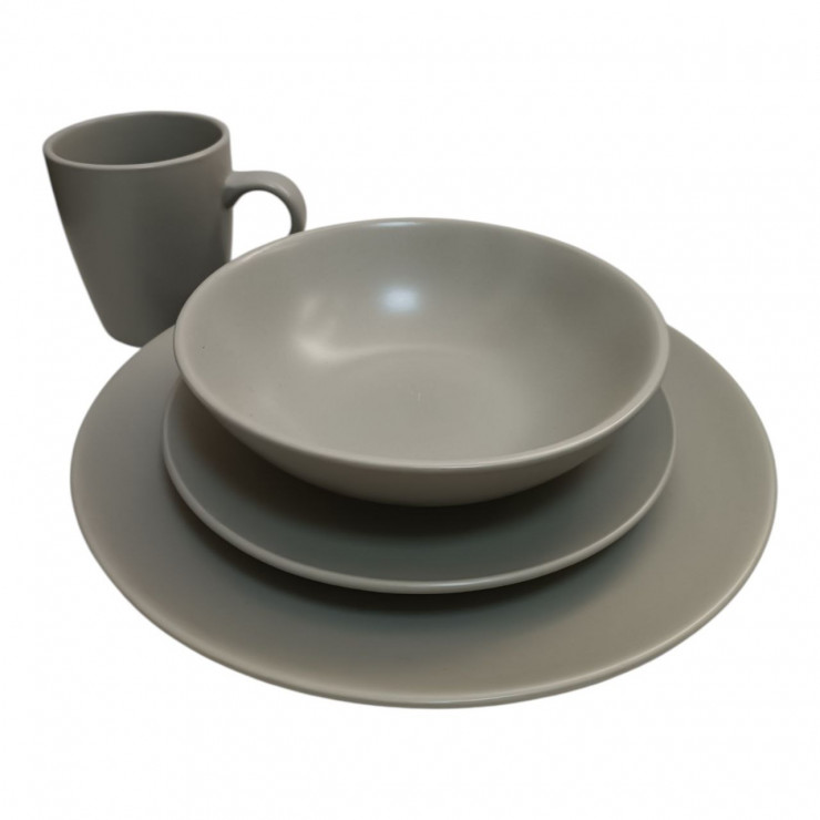 Set farfurii si cana 16 buc, ceramica, Dinner set ( gri - bej)