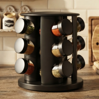 Organizator condimente Spice Carousel, 12 borcanase, negru