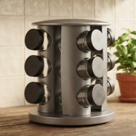Organizator condimente Spice Carousel, 12 borcanase, gri
