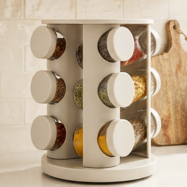 Organizator condimente Spice Carousel, 12 borcanase, ivory