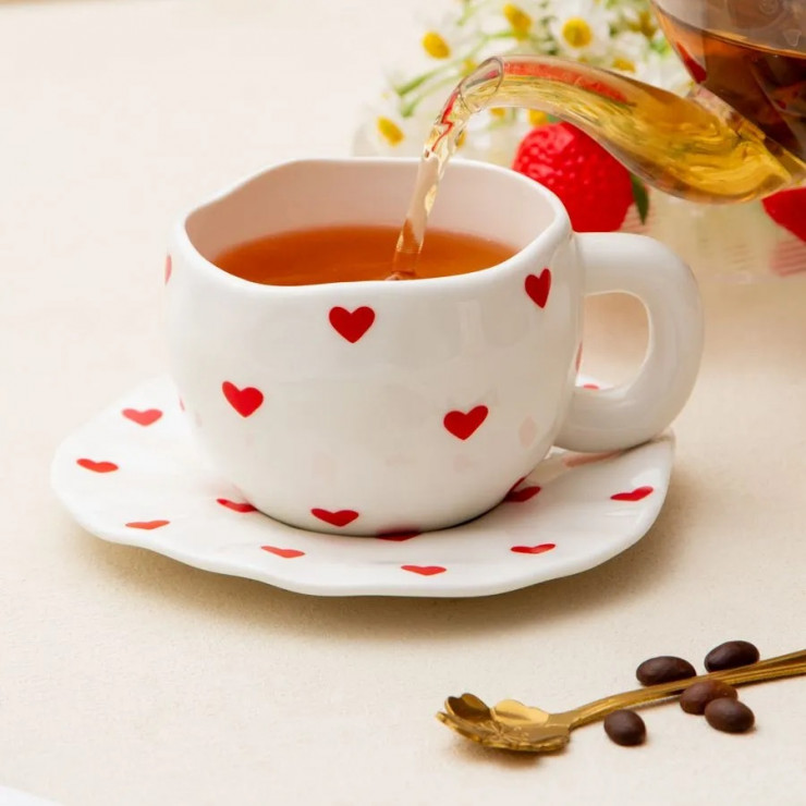 Set cana cu farfurioara, Hearts, 300ml — fotografia 3