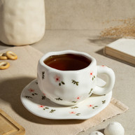 Set cana cu farfurioara, Flowers, 300ml