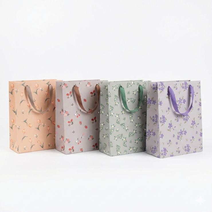 Punga cadou PVC, semitransparent cu flori, 24.5x19.5x9.5cm, (HL-2307)
