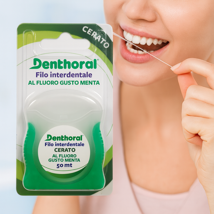 Ață dentară Denthoral cu gust de menta, 50 metri