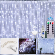 Ghirlanda draperie 300 becuri, 3х3 m, Lumina alba, usb