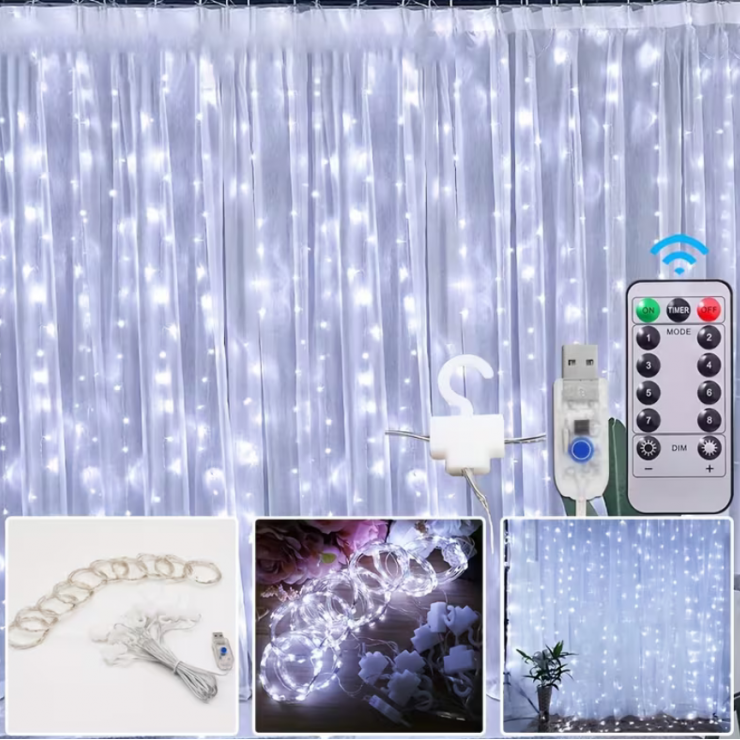 Ghirlanda draperie 300 becuri, 3х3 m, Lumina alba, usb