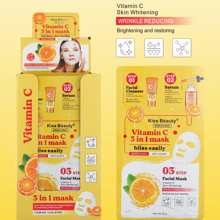 Gel de curatare + ser + masca pentru fata Kiss Beauty, Vitamin C