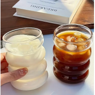 Pahar cu capac si pai din sticla, Wave, 370ml