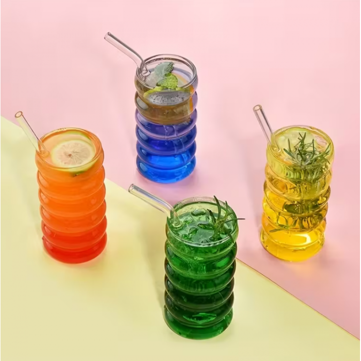 Pahar cu capac si pai din sticla, Wave, 480ml — fotografia 3