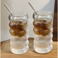 Pahar cu capac si pai din sticla, Wave, 480ml