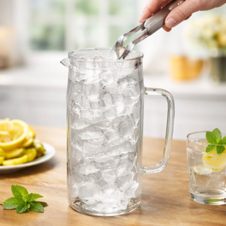 Ulcior din sticla Ribbed, cu capac din bambus, 1200 ml