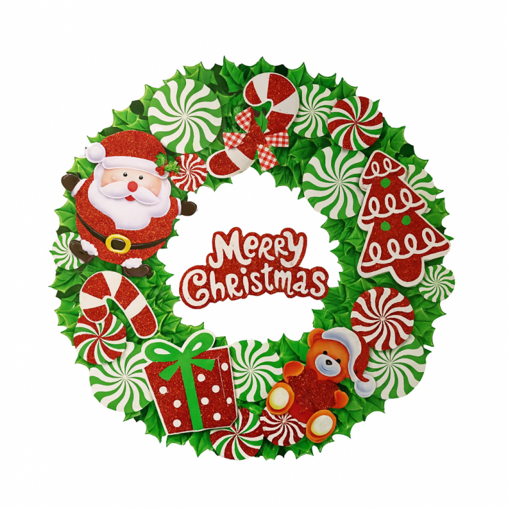 Coroana de Craciun Merry Christimas, carton, diametru 37 cm