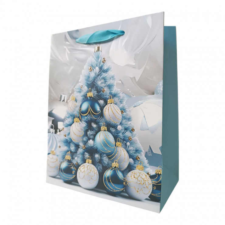 Punga cadou, carton, jucarii de Craciun albastre, 40х30х12 cm