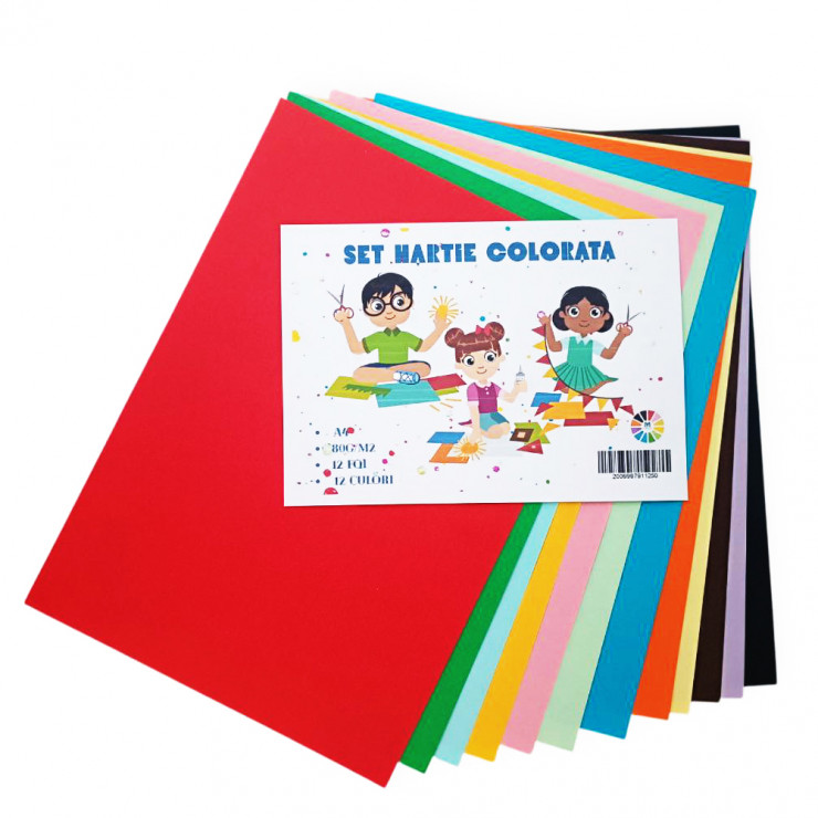 Set hartie color A4, 12 culori, 12 file, 80 g