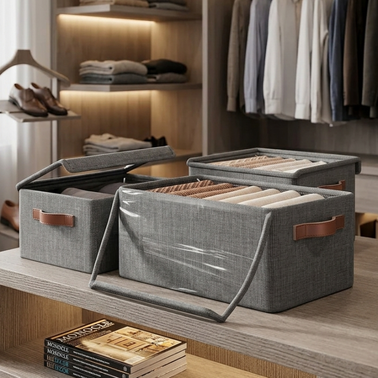 Organizator pliabil pentru dulap cu capac și carcasa metalica 50x35x23cm
