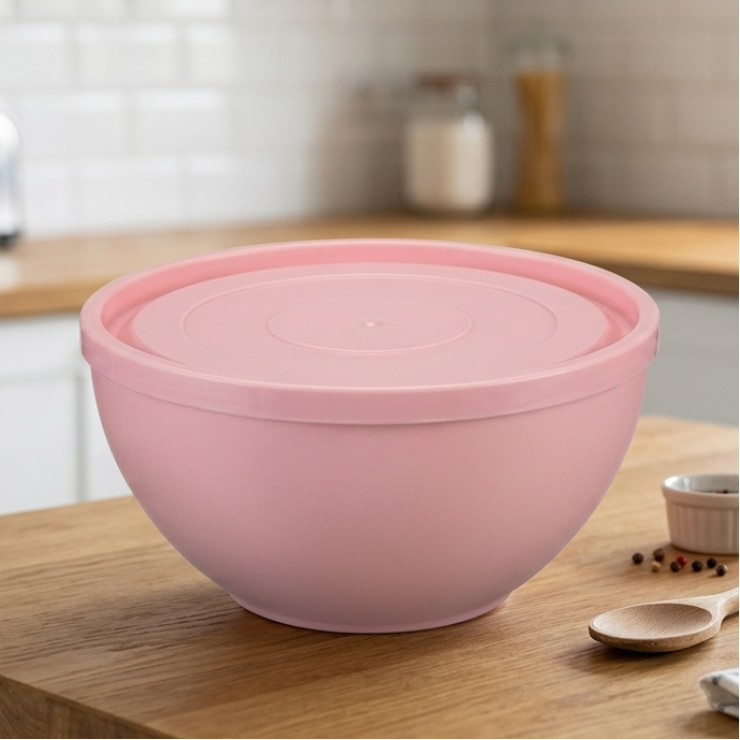Bol rotund Zambak Plastik, cu capac, 4 Lit