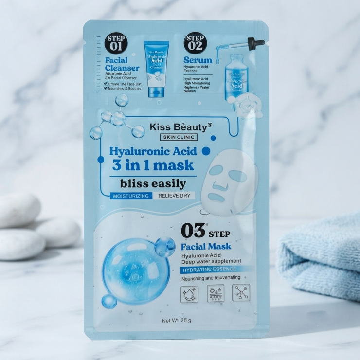 Masca pentru fata Kiss Beauty, 3 in 1, acid hialuronic, 1333-07HA