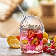 VOCE, Pahar plastic pentru smoothie cu pai din sticla, 400 ml