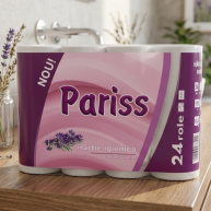 Hartie igienica PARISS, alba, 3 straturi, 24 role, Lavanda